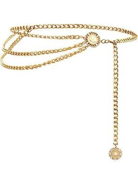 Women's Gold Multi-layer Metal Waist Chain Dress Belts Metal Belt